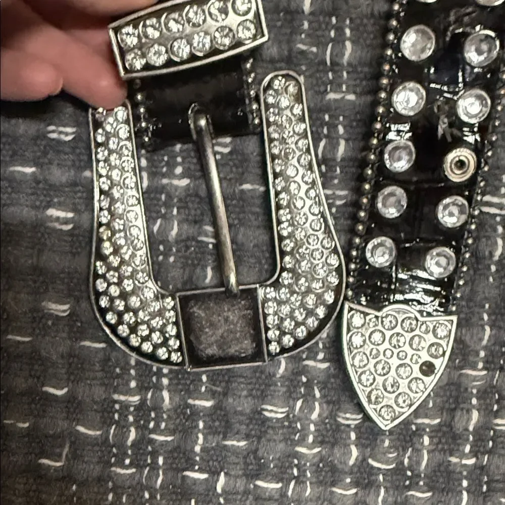 Black Crystal-Studded Women’s Belt with Rhinestone Buckle